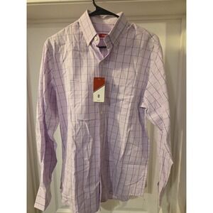 IZOD Men's Shirt Size Small Luxury Sport Plaid Blue Button Down Long Sleeve